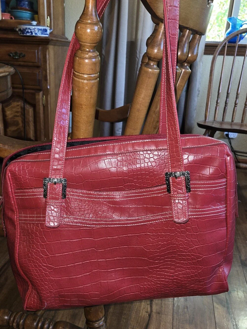 BUXTON Red Leatherette Croc Embossed  Laptop Tote Bag